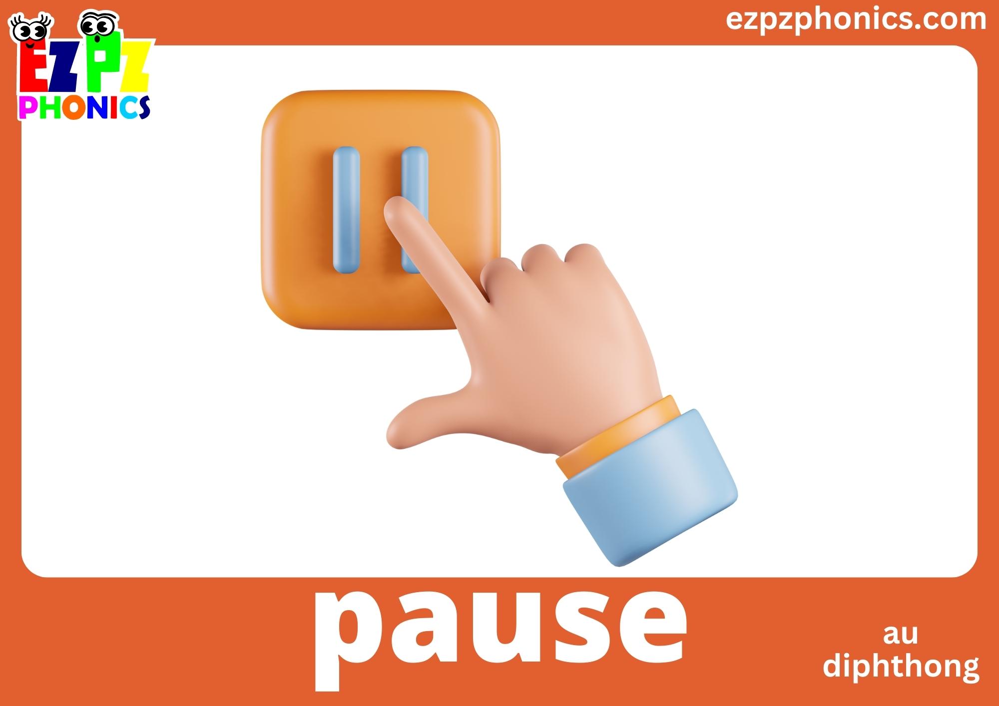 AU Diphthong Words Phonics Flashcards with Images and Words Free Printable PDF or View Online For Teachers and Parents to Teach Kindergarten and Preschool Children